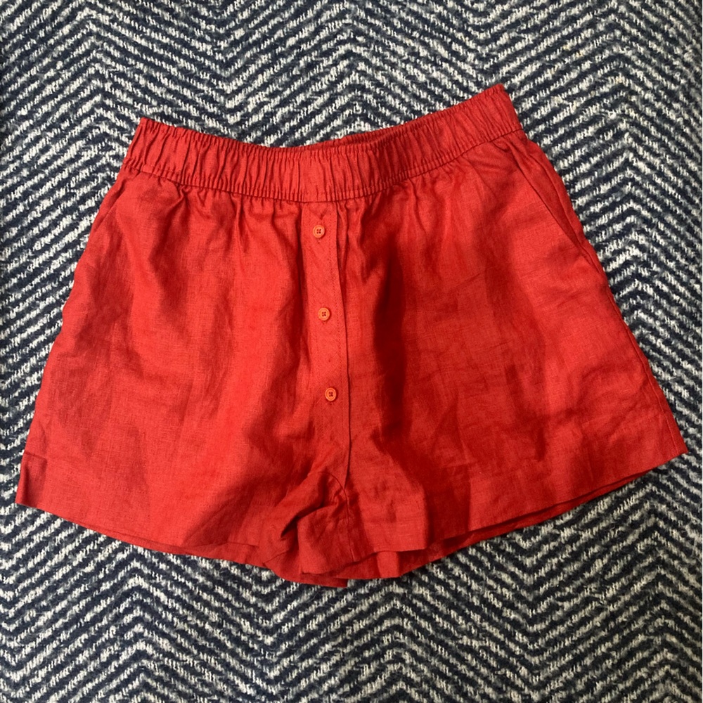 Reformation Red Linen Boxer Shorts